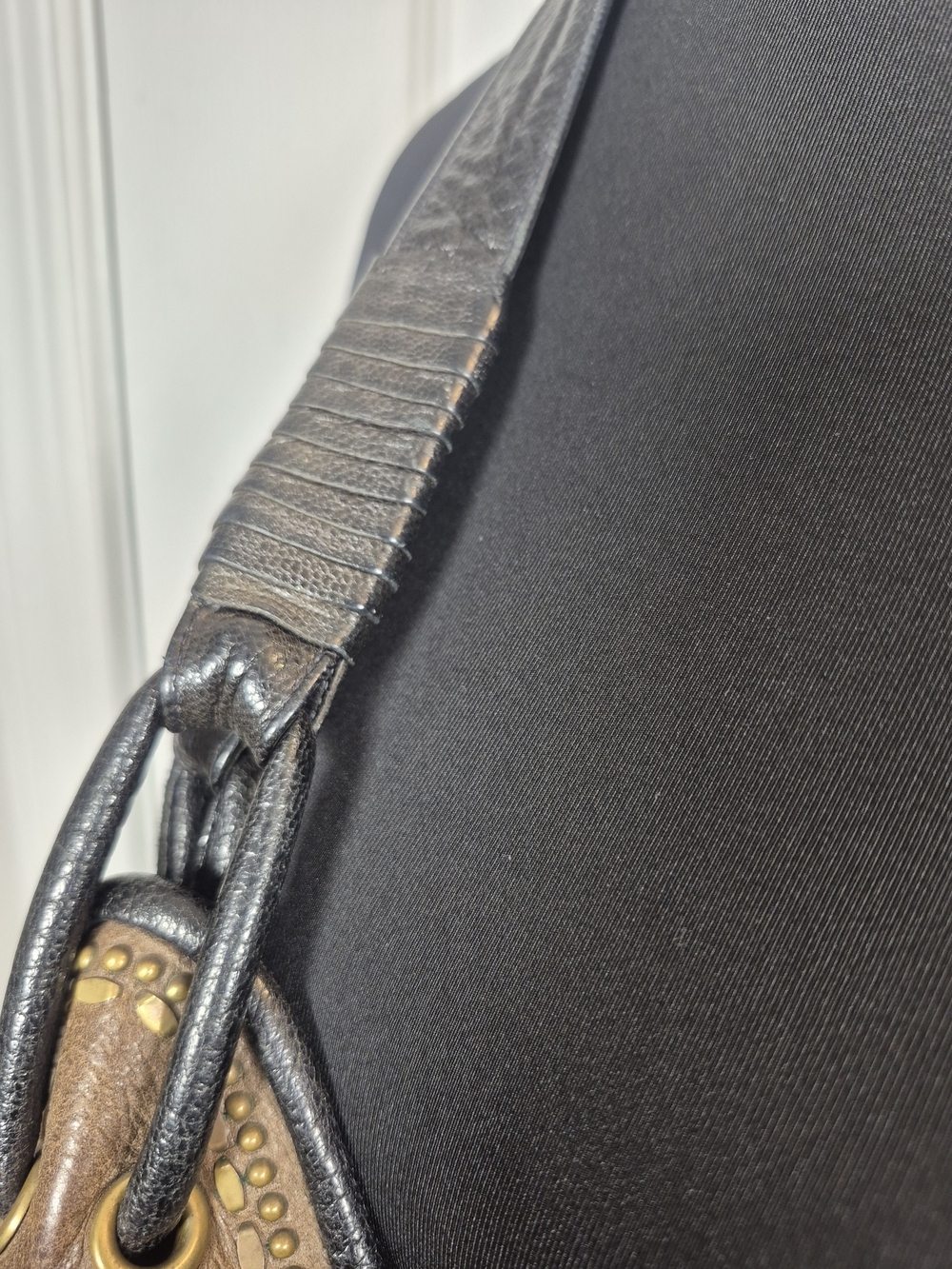 Calleen Cordero Studded Leather Hobo Bag Slouchy Boho Shoulder Purse Black Brown - Picture 6 of 11